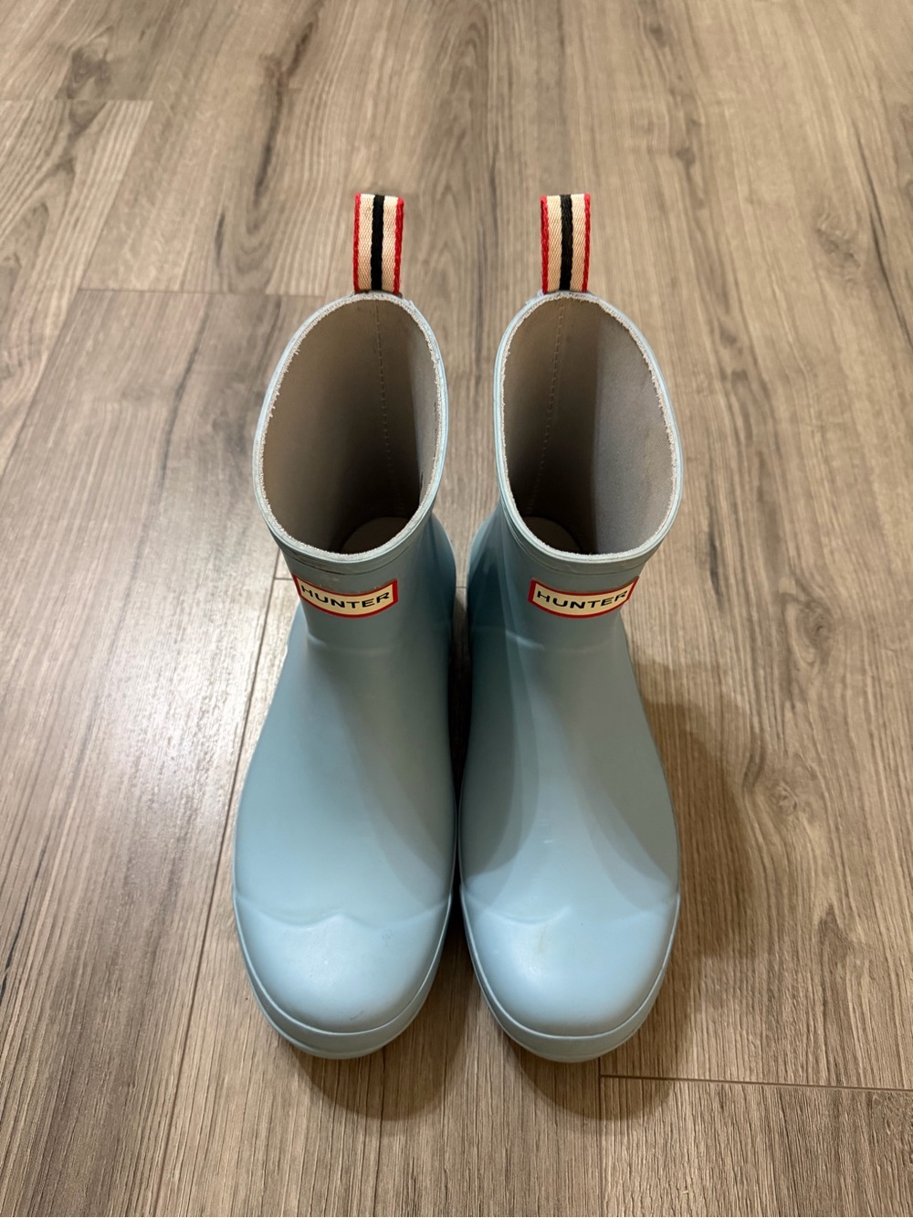 Hunter Short Boots in Light Blue with Cream Trim